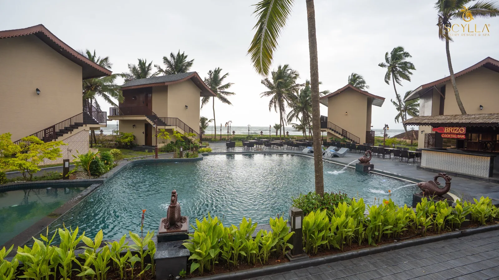 Luxury swimming pool with Arabian Sea view at Scylla Luxury Resort & Spa